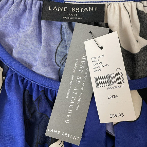 Lane Bryant Key Hole Neck Floral‎ Faux Wrap Tie Midi Dress Blue Black Size 22/24 - Picture 2 of 15